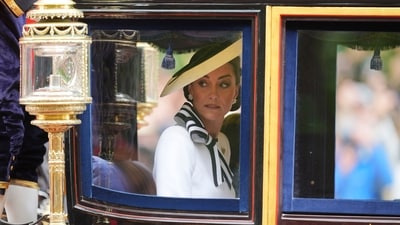 Britain's Kate, Princess of Wales, travels along The Mall to the Trooping the Colour ceremony at the Horse Guards Parade, London, on Saturday, June 15, 2024. Britain is putting on a display of birthday pageantry for King Charles III, a military parade that is the Princess of Wales’ first public appearance since her cancer diagnosis early this year. (AP) Britain's Kate, Princess of Wales, travels along The Mall to the Trooping the Colour ceremony at the Horse Guards Parade, London, on Saturday, June 15, 2024. Britain is putting on a display of birthday pageantry for King Charles III, a military parade that is the Princess of Wales’ first public appearance since her cancer diagnosis early this year. (AP)