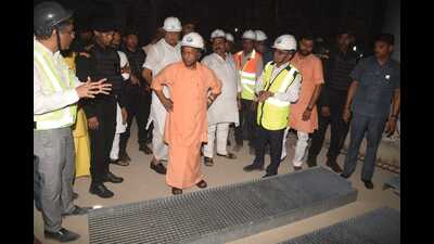 Chief minister Yogi Adityanath inspecting ropeway construction in Varanasi! (HT Photo)