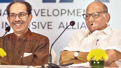 NCP-SCP supremo Sharad Pawar and Shiv Sena (UBT) chief Uddhav Thackeray at a press conference in Mumbai, (File) NCP-SCP supremo Sharad Pawar and Shiv Sena (UBT) chief Uddhav Thackeray at a press conference in Mumbai, (File)