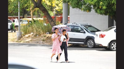 The maximum temperature fell slightly from 44°C on Friday to 43.8°C on Saturday at the Sector 39 IMD observatory, but was 7.2 degrees above normal. Similarly, at the Chandigarh airport observatory, the mercury read 44.9°C, a searing 8.3 degrees above normal, leading to severe heatwave conditions at both stations. (Ravi Kumar/HT) The maximum temperature fell slightly from 44°C on Friday to 43.8°C on Saturday at the Sector 39 IMD observatory, but was 7.2 degrees above normal. Similarly, at the Chandigarh airport observatory, the mercury read 44.9°C, a searing 8.3 degrees above normal, leading to severe heatwave conditions at both stations. (Ravi Kumar/HT)