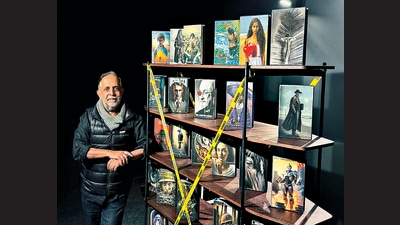 Thirty book covers feature in Chawla’s exhibition, titled Banned. (Shaswat Kakkar) Thirty book covers feature in Chawla’s exhibition, titled Banned. (Shaswat Kakkar)
