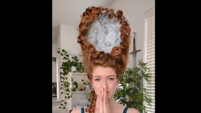 Ryan Terhune making Queen Charlotte's swan wig from Bridgerton. Ryan Terhune making Queen Charlotte's swan wig from Bridgerton.