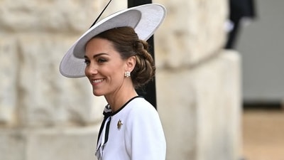 Kate Middleton was sported in the same dress she wore to attended King Charles' coronation in May 2023. (Getty) Kate Middleton was sported in the same dress she wore to attended King Charles' coronation in May 2023. (Getty)
