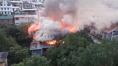 Abandoned house of retired IAS, former Goa chief secretary T Kipgen, burnt in Imphal. Abandoned house of retired IAS, former Goa chief secretary T Kipgen, burnt in Imphal.