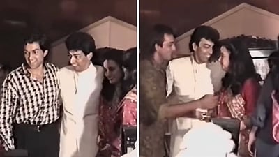 Bobby Deol and Sanjay Dutt at Farah Naaz and Vindu Dara Singh's wedding.