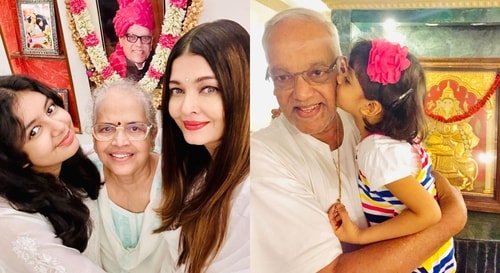 Aishwarya Rai Bachchan, Aaradhya Bachchan and Brindya Rai pictured with a photograph of Krishnaraj Rai Aishwarya Rai Bachchan, Aaradhya Bachchan and Brindya Rai pictured with a photograph of Krishnaraj Rai