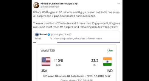 X user Rachel asking about cricket scoring system. X user Rachel asking about cricket scoring system.