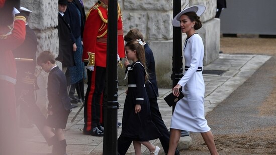 Prince George, Princess Charlotte and Prince Louis join their mother, Britain's Catherine, Princess of Wales, at the Trooping the Colour parade, which honours King Charles on his official birthday in London, Britain, June 15, 2024.(REUTERS)