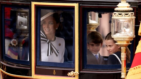 Britain's Catherine, Princess of Wales, Prince George, Princess Charlotte and Prince Louis attend the Trooping the Colour parade to honour Britain's King Charles on his official birthday in London, Britain, June 15, 2024.(REUTERS)