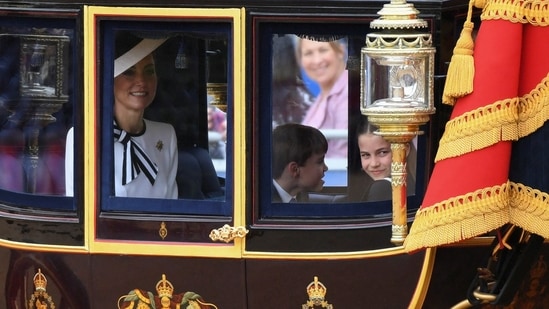 Britain's Catherine, Princess of Wales, Princess Charlotte and Prince Louis arrive for the Trooping the Colour parade which honours his official birthday in London, Britain, June 15, 2024. REUTERS/Chris J. Ratcliffe(REUTERS)