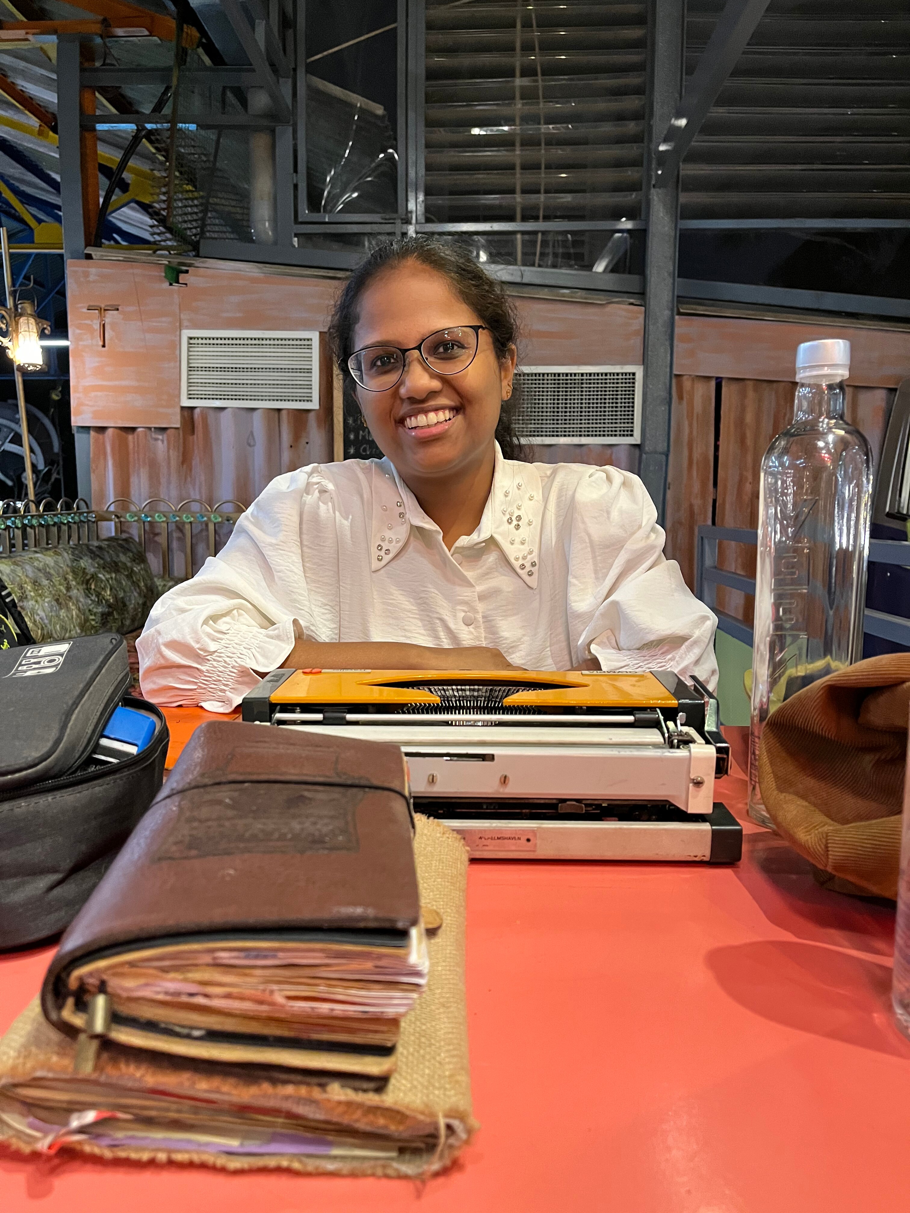 Dr Shanmugam has multiple typewriters in her collection. At busking meets, she interacts with strangers and types out verses for them. Dr Shanmugam has multiple typewriters in her collection. At busking meets, she interacts with strangers and types out verses for them.