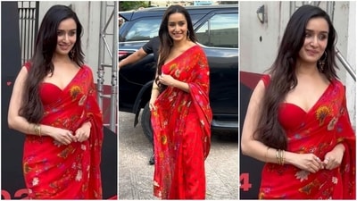 Shraddha Kapoor attended a promotional event for Stree 2, showcasing her mastery of ethnic fashion. For the occasion, she wore an orange-coloured Kalamkari saree and a bustier blouse. A black bindi, bangles, rings, kohl-lined eyes, jhumkis, open tresses, and minimal makeup rounded off the styling. (HT Photo/Varinder Chawla) Shraddha Kapoor attended a promotional event for Stree 2, showcasing her mastery of ethnic fashion. For the occasion, she wore an orange-coloured Kalamkari saree and a bustier blouse. A black bindi, bangles, rings, kohl-lined eyes, jhumkis, open tresses, and minimal makeup rounded off the styling. (HT Photo/Varinder Chawla)