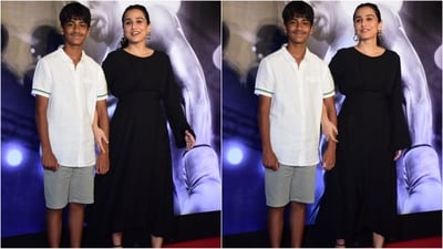 Vidya was accompanied to the event by her sister’s son. She wore a stunning black attire with a cinched waist that showcased her perfectly toned body. Styled with golden statement earrings, glam makeup, and a sleek ponytail, she effortlessly turned heads. (HT photo/VarinderChawla)