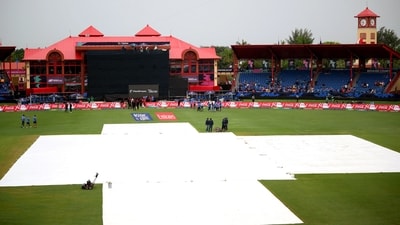 Pitch remains covered as it rains on and off prior to the start of the Group A match between India and Canada in the ICC Mens T20 World Cup 2024, at Central Broward Park & Broward County Stadium in Florida on Saturday (Surjeet Yadav) Pitch remains covered as it rains on and off prior to the start of the Group A match between India and Canada in the ICC Mens T20 World Cup 2024, at Central Broward Park & Broward County Stadium in Florida on Saturday (Surjeet Yadav)