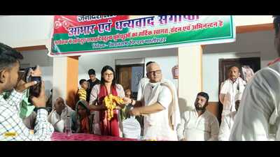 Ajay Rai greets Priya Saroj in Pindara on Sunday. (HT) Ajay Rai greets Priya Saroj in Pindara on Sunday. (HT)