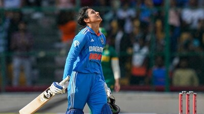 Indian batter Smriti Mandhana celebrates her century during the first women's ODI cricket match between India and South Africa (PTI) Indian batter Smriti Mandhana celebrates her century during the first women's ODI cricket match between India and South Africa (PTI)