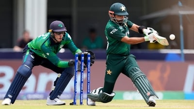 Chasing 107, Pakistan reached 111/7 in 18.5 overs as Babar Azam smacked 32* runs off 34 balls. (PTI) Chasing 107, Pakistan reached 111/7 in 18.5 overs as Babar Azam smacked 32* runs off 34 balls. (PTI)