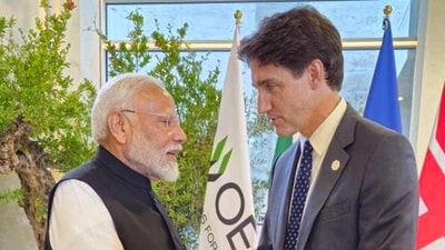 Prime Minister Narendra Modi with his Canadian counterpart Justin Trudeau on the sidelines of the G7 summit, in Apulia, Italy. (PTI) (HT_PRINT) Prime Minister Narendra Modi with his Canadian counterpart Justin Trudeau on the sidelines of the G7 summit, in Apulia, Italy. (PTI) (HT_PRINT)