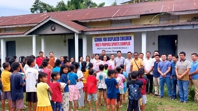 The temporary school was set up under the initiative of the Zonal Education Office Jiribam from June 14 onwards (HT Photo/Sourced) The temporary school was set up under the initiative of the Zonal Education Office Jiribam from June 14 onwards (HT Photo/Sourced)