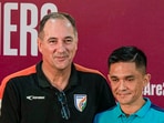 Indian national football team captain Sunil Chhetri and coach Igor Stimac pose for photos during an interaction with the media Indian national football team captain Sunil Chhetri and coach Igor Stimac pose for photos during an interaction with the media