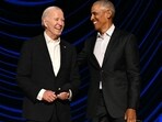 A confused Joe Biden was seen being led off the stage by Barack Obama at an LA event (Photo by Mandel NGAN / AFP) A confused Joe Biden was seen being led off the stage by Barack Obama at an LA event (Photo by Mandel NGAN / AFP)