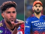 Harshit Rana's (L) flying kiss made more news that his wickets tally in IPL 2024. Harshit Rana's (L) flying kiss made more news that his wickets tally in IPL 2024.