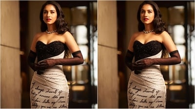 She accessorised her look with a diamond choker necklace, shoulder-length black net gloves, diamond stud earrings, a matching oversized ring adorning her finger and a pair of high heels that perfectly complemented her stunning look. (Instagram/@rheakapoor) She accessorised her look with a diamond choker necklace, shoulder-length black net gloves, diamond stud earrings, a matching oversized ring adorning her finger and a pair of high heels that perfectly complemented her stunning look. (Instagram/@rheakapoor)