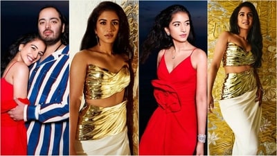 The latest pictures from Anant Ambani and Radhika Merchant's extravagant pre-wedding festivities are out and have already taken the town by storm. From an enchanting golden gown to a dreamy red ensemble, Radhika is setting the stage to be the most gorgeous bride ever. Her breathtaking looks exude pure elegance and sartorial flair, creating a stir in the fashion world. Scroll down to know more about her exquisite outfits. (Instagram) The latest pictures from Anant Ambani and Radhika Merchant's extravagant pre-wedding festivities are out and have already taken the town by storm. From an enchanting golden gown to a dreamy red ensemble, Radhika is setting the stage to be the most gorgeous bride ever. Her breathtaking looks exude pure elegance and sartorial flair, creating a stir in the fashion world. Scroll down to know more about her exquisite outfits. (Instagram)