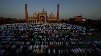 On Monday morning, Muslim worshippers offered their morning namaz at the Jama Masjid, in New Delhi. (AP Photo/Manish Swarup) On Monday morning, Muslim worshippers offered their morning namaz at the Jama Masjid, in New Delhi. (AP Photo/Manish Swarup)
