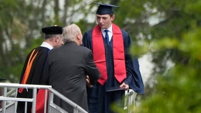Barron Trump, son of Republican presidential candidate former President Donald Trump and Melania Trump, receives his diploma during his graduation ceremony at Oxbridge Academy, Friday, May 17, 2024, in West Palm Beach, Fla. (AP Photo/Lynne Sladky) (AP) Barron Trump, son of Republican presidential candidate former President Donald Trump and Melania Trump, receives his diploma during his graduation ceremony at Oxbridge Academy, Friday, May 17, 2024, in West Palm Beach, Fla. (AP Photo/Lynne Sladky) (AP)