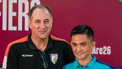 Indian national football team captain Sunil Chhetri and coach Igor Stimac pose for photos during an interaction with the media (PTI) Indian national football team captain Sunil Chhetri and coach Igor Stimac pose for photos during an interaction with the media (PTI)
