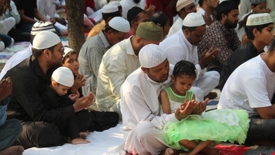 In Dehradun, at an Eidgah, Muslim worshippers offered their namaz. (PTI) In Dehradun, at an Eidgah, Muslim worshippers offered their namaz. (PTI)