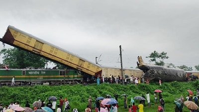 The Kanchanjunga Express after the accident in north Bengal on Monday. (ANI Photo) The Kanchanjunga Express after the accident in north Bengal on Monday. (ANI Photo)