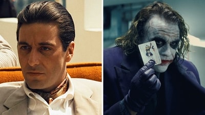 Al Pacino in a still from The Godfather II and Heath Ledger in a still from The Dark Knight. Al Pacino in a still from The Godfather II and Heath Ledger in a still from The Dark Knight.