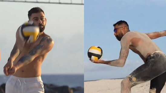Virat Kohli and Hardik Pandya enjoy a game of beach volleyball.