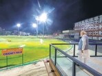 PM Modi reviews the progress of construction work at the Dr Sampurnanand Sports Stadium on Tuesday. (PTI) PM Modi reviews the progress of construction work at the Dr Sampurnanand Sports Stadium on Tuesday. (PTI)