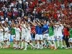 Euro 2024 - Slovakia players celebrate after beating Belgium in a Group E match 
