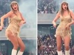 Taylor Swift dancing on stage during the show.