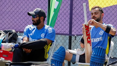 Virat Kohli and Jasprit Bumrah during a practice session. (ANI)