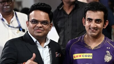 Jay Shah (L), secretary of the Board of Control for Cricket in India (BCCI) poses next to Kolkata Knight Riders' team mentor Gautam Gambhir (AFP) Jay Shah (L), secretary of the Board of Control for Cricket in India (BCCI) poses next to Kolkata Knight Riders' team mentor Gautam Gambhir (AFP)