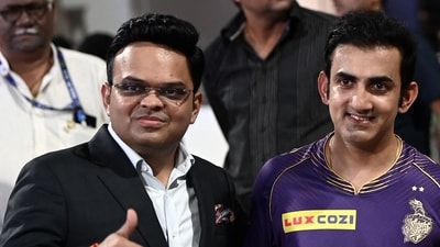 Jay Shah (L), secretary of the Board of Control for Cricket in India (BCCI) poses next to Kolkata Knight Riders' team mentor Gautam Gambhir (AFP) Jay Shah (L), secretary of the Board of Control for Cricket in India (BCCI) poses next to Kolkata Knight Riders' team mentor Gautam Gambhir (AFP)