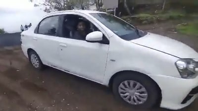 Shweta Survase was making reels at the Dutt Dham Temple hillock on her way to the Ellora caves. Her friend recorded as Survase was learning how to drive. (Screengrab)