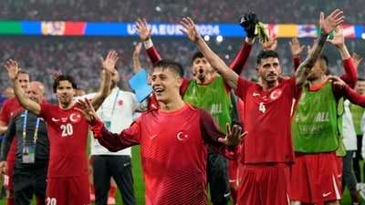 Turkey's Arda Guler, center, celebrates with team mates after a Group F match between Turkey and Georgia at the Euro 2024 soccer tournament in Dortmund, Germany, Tuesday, June 18 (AP) Turkey's Arda Guler, center, celebrates with team mates after a Group F match between Turkey and Georgia at the Euro 2024 soccer tournament in Dortmund, Germany, Tuesday, June 18 (AP)