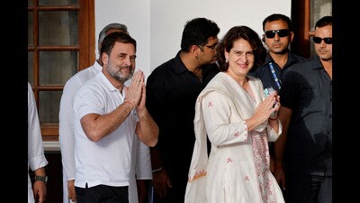 FILE PHOTO: Priyanka Gandhi Vadra and her brother Rahul Gandhi, senior leader of India's main opposition Congress Party, are seen ahead of an INDIA alliance meeting in New Delhi, India, June 5, 2024. REUTERS/Adnan Abidi/File Photo (REUTERS)