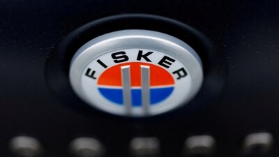 The Fisker logo is shown on the back of a Fisker Ocean electric SUV vehicle at one of the company’s sales, service ands delivery centers in Vista, California, US. (Reuters)