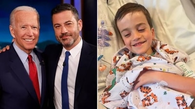Joe Biden (left) and Jimmy Kimmel and his son Billy. (GETTY;JIMMY KIMMEL/INSTAGRAM)
