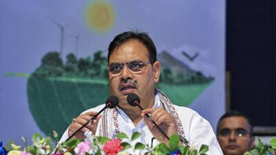 Jaipur: Rajasthan Chief Minister Bhajan Lal Sharma speaks during a state level program on World Environment Day, in Jaipur, Wednesday, June 5, 2024. (PTI Photo)(PTI06_05_2024_000127B) (PTI) Jaipur: Rajasthan Chief Minister Bhajan Lal Sharma speaks during a state level program on World Environment Day, in Jaipur, Wednesday, June 5, 2024. (PTI Photo)(PTI06_05_2024_000127B) (PTI)