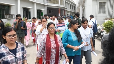 Candidates leave the UGC NET 2024 exam centre at A.N college in Patna on June 18, 2024. (Santosh Kumar) Candidates leave the UGC NET 2024 exam centre at A.N college in Patna on June 18, 2024. (Santosh Kumar)