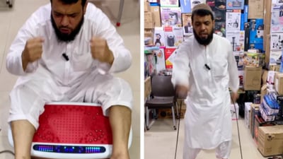 A viral video features a man promoting a weight-loss device. (Instagram/businessbaatcheet)