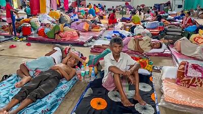 People at a relief camp in Manipur’s Jiribam district on Saturday. (PTI)